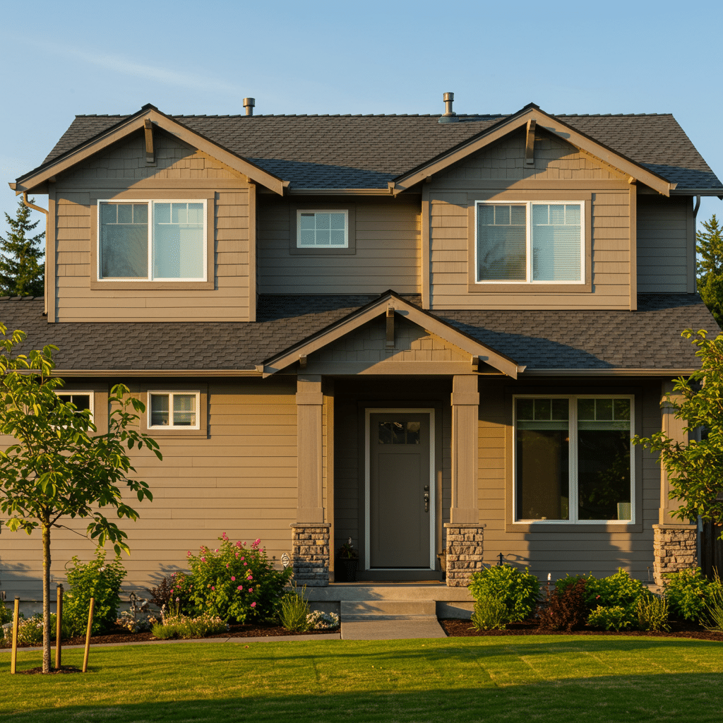 brown James Hardie siding on a two story house